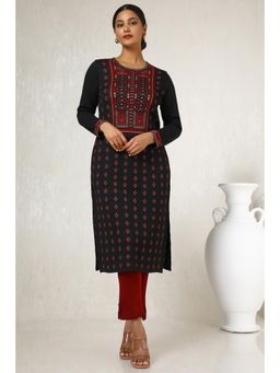 Soch - Womens Black Acrylic Woven Design Kurta