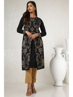 Soch - Womens Black Floral Acrylic Woven Design Kurta