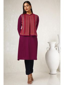 Soch - Womens Wine Acrylic Woven Design Kurta