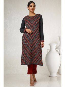 Soch - Womens Grey Acrylic Woven Design Kurta