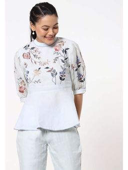 Kaveri - Blue Botanical Spring Peplum Co-Ord