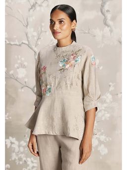 Kaveri - Beige Corsage Peplum Co-Ord