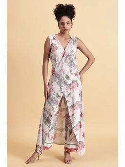 Fawn 24 - Off White Georgette V-Neck Abstract Sleeveless Maxi Dress