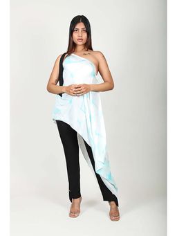 Fawn 24 - White Satin Asymmetrical Tie And Dye Sleeveless Maxi Dress