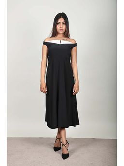 Fawn 24 - Black Mesh Off Shoulder Solid/Plain Sleeveless Midi Dress