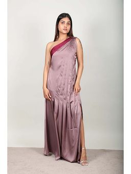 Fawn 24 - Purple Satin Asymmetrical Solid/Plain Sleeveless Maxi Dress