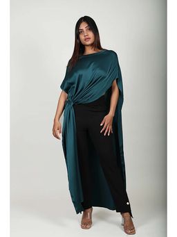 Fawn 24 - Green Satin Round Neck Solid/Plain Sleeveless Maxi Dress