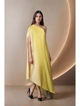 Fawn 24 - Yellow Satin Off Shoulder Ombre Sleeveless Maxi Dress