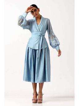 MADDER MUCH - Bloome - Pacific Blue Pleated Midi Skirt With Wrap Top