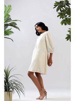 MADDER MUCH - White Cotton Crew Neck Solid A-Line Mini Dress