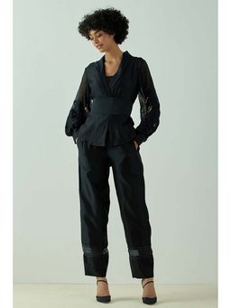 MADDER MUCH - Cotton Black V-Neck Stripes Top With Pant Co-Ord's