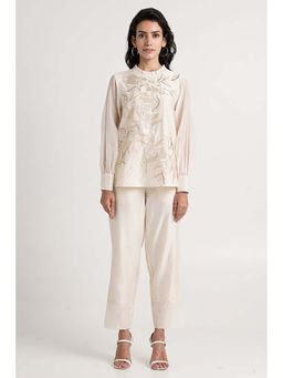 MADDER MUCH - Chanderi White Crew Neck Solid/Plain Top With Pant Co-Ord's