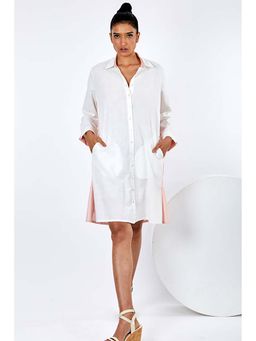 MADDER MUCH - White Cotton Collar Neck Solid/Plain Knee Length Dress