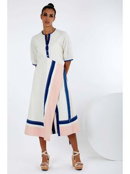 MADDER MUCH - White Cotton Round Neck Solid A-Line Midi Dress