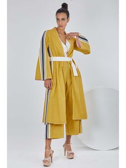 MADDER MUCH - Cotton Mustard V-Neck Stripes Top With Palazzo And Jacket