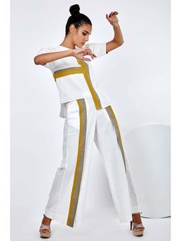 MADDER MUCH - Cotton White Crew Neck Stripes Top With Pant Co-Ord's