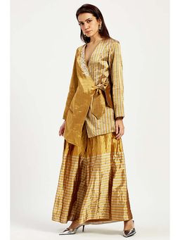 MADDER MUCH - Gold Cotton V-Neck Stripes Blazer With Pant