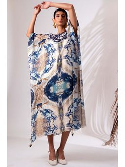 MADDER MUCH - Multi-Color Silk Round Neck Printed Maxi Dress