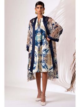 MADDER MUCH - Cotton Multi-Color V-Neck Printed Dress With Jacket Co-Ord's