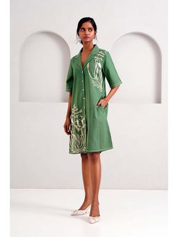 MADDER MUCH - Pine Green Taiwo - Embroidered Shirt Dress