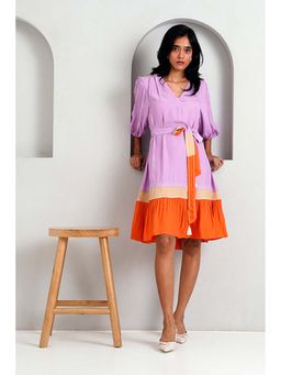 MADDER MUCH - Purple Italian Crepe V-Neck Solid A-Line Mini Dress