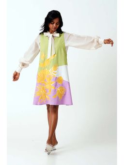 MADDER MUCH - Multi-Color Cotton V-Neck Floral A-Line Mini Dress With Shirt