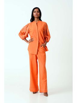 MADDER MUCH - Sunset Orange Oba Set - Embroidered Sleeve Top + Pants
