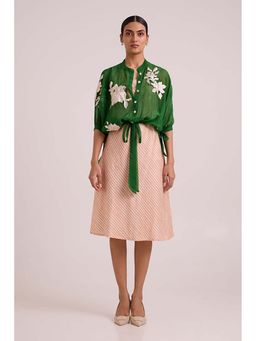 MADDER MUCH - Multi-Color Cotton Round Neck Stripes Midi Dress With Jacket