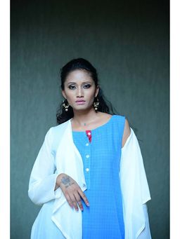 Taraasi - Handloom Cotton Blue Self Checks Dress
