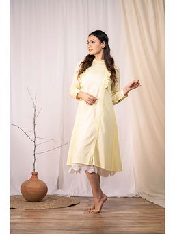 Taraasi - Ocean Pearl' Pastel Yellow Mulmul Cotton Dress