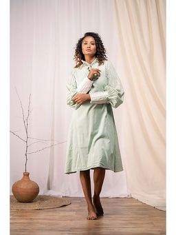 Taraasi - Humming Bird' Sage Green Mulmul Cotton Dress