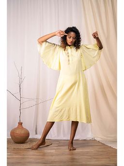 Taraasi - A Blooming Flower' Pastel Yellow Mulmul Cotton Dress