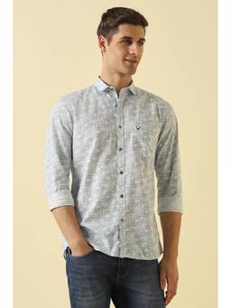 Allen Solly - Men Light Blue Custom Fit Printed Full Sleeves Casual Shirt