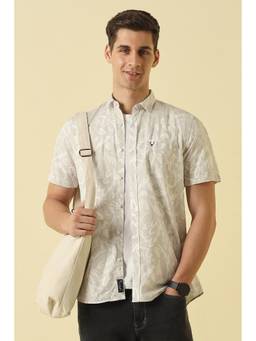 Allen Solly - Men Grey Custom Fit Printed Half Sleeves Casual Shirt