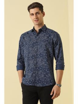 Allen Solly - Men Navy Blue Classic Fit Printed Full Sleeves Casual Shirt