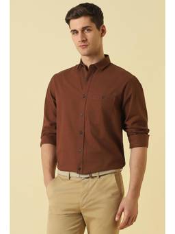 Allen Solly - Men Brown Slim Fit Solid Full Sleeves Casual Shirt