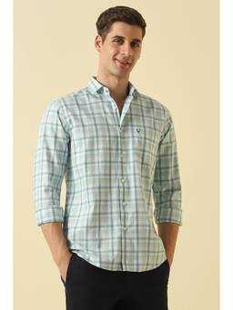 Allen Solly - Men Light Green Classic Fit Check Full Sleeves Casual Shirt