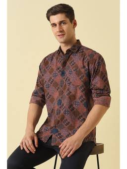 Allen Solly - Men Brown Classic Fit Printed Full Sleeves Casual Shirt