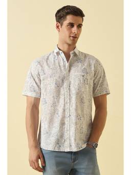 Allen Solly - Men White Classic Fit Printed Half Sleeves Casual Shirt