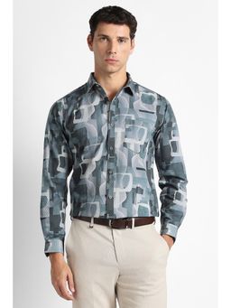 Van Heusen - Men Blue Printed Full Sleeves Party Shirt