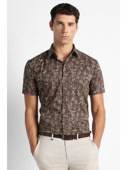 Van Heusen - Men Brown Printed Half Sleeves Party Shirt