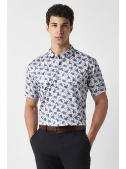 Van Heusen - Men Light Blue Printed Half Sleeves Party Shirt