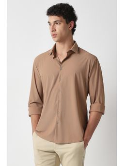 Van Heusen - Men Brown Textured Full Sleeves Formal Shirt