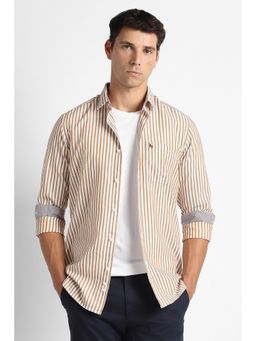Van Heusen - Men Brown Stripe Full Sleeves Casual Shirt
