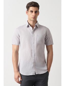 Van Heusen - Men Grey Textured Half Sleeves Casual Shirt
