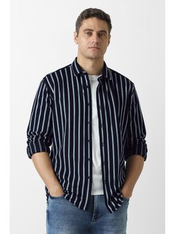 Van Heusen - Men Navy Blue Stripe Full Sleeves Casual Shirt