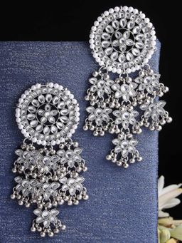 Karatcart - Oxidised Silver Floral Kundan Dangler Earrings