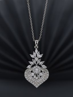 Carlton London - Premium Silver Toned CZ Studded Rhodium-Plated Heart Shaped Pendant with Chain