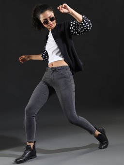 Campus Sutra - Black Women Polka Dots Sleeve Stylish Casual Sweatshirts