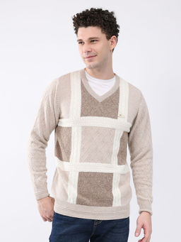 Monte Carlo - Men V-Neck Full Sleeve Pullover Beige